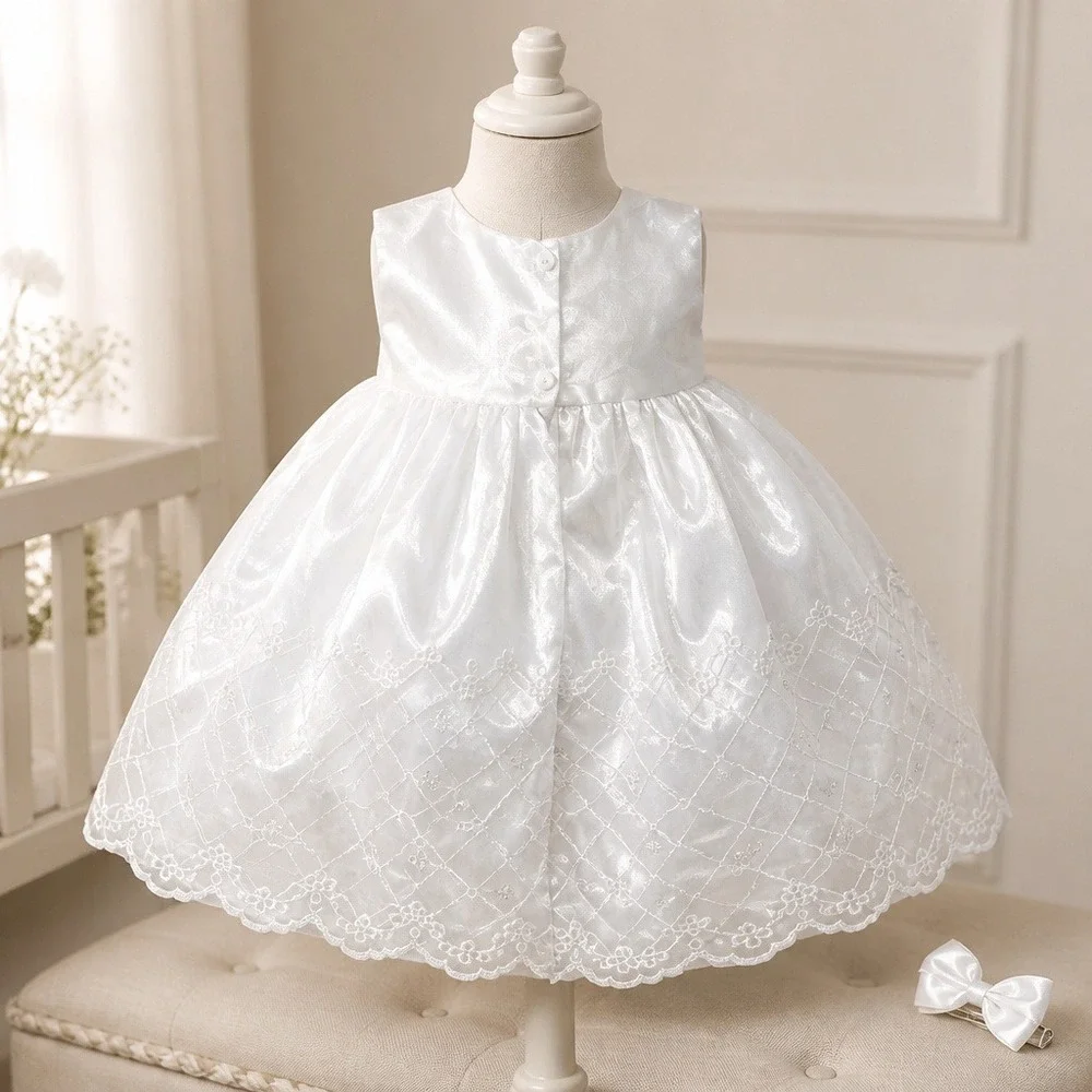 White Lace Embroidered Pinafore Overdress Open Back‎ 6-12 Months Baptism Formal